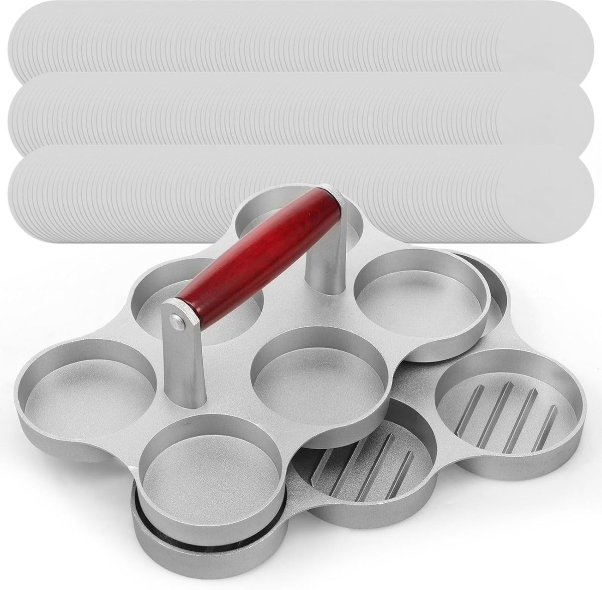 Mini Burgerpers - Patty Maker - Burgers Maken - Anti-aanbaklaag - 6 Patties - Zilver