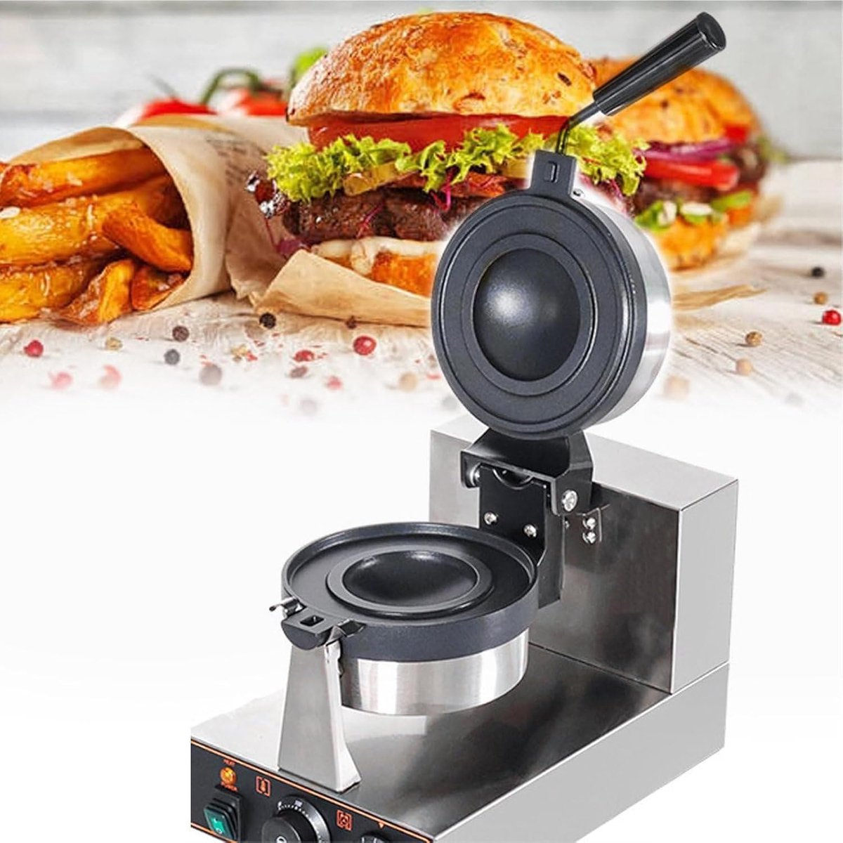 Burger Wafelijzer - Apparaat Wafels - Snel Wafels Maken - Dubbelzijdig Verwarmen - 1300W - Zilverkleurig