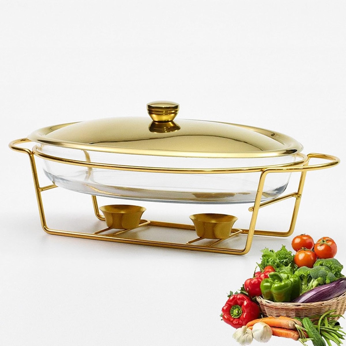 Buffet Set - Warmhoudbak Set - Eten Warm Houden - Roestvrij Staal - Full Size Pan - Goud