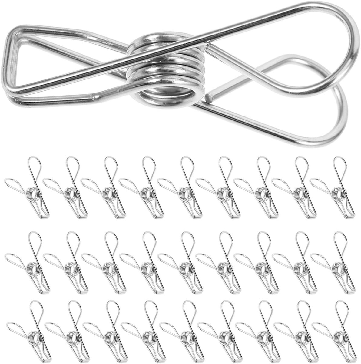 Wasknijpers Roestvrijstaal - Kledingclips - Kleding Drogen - Windbestendig Sterke Grip - 30 Stuks - Zilver