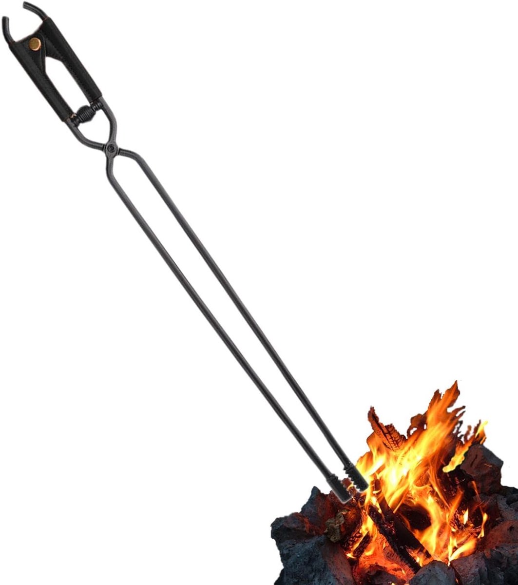 Vuurtang - Houttang - Kampvuur Veiligheid - Veilig PU-handvat - 44 cm - Zwart