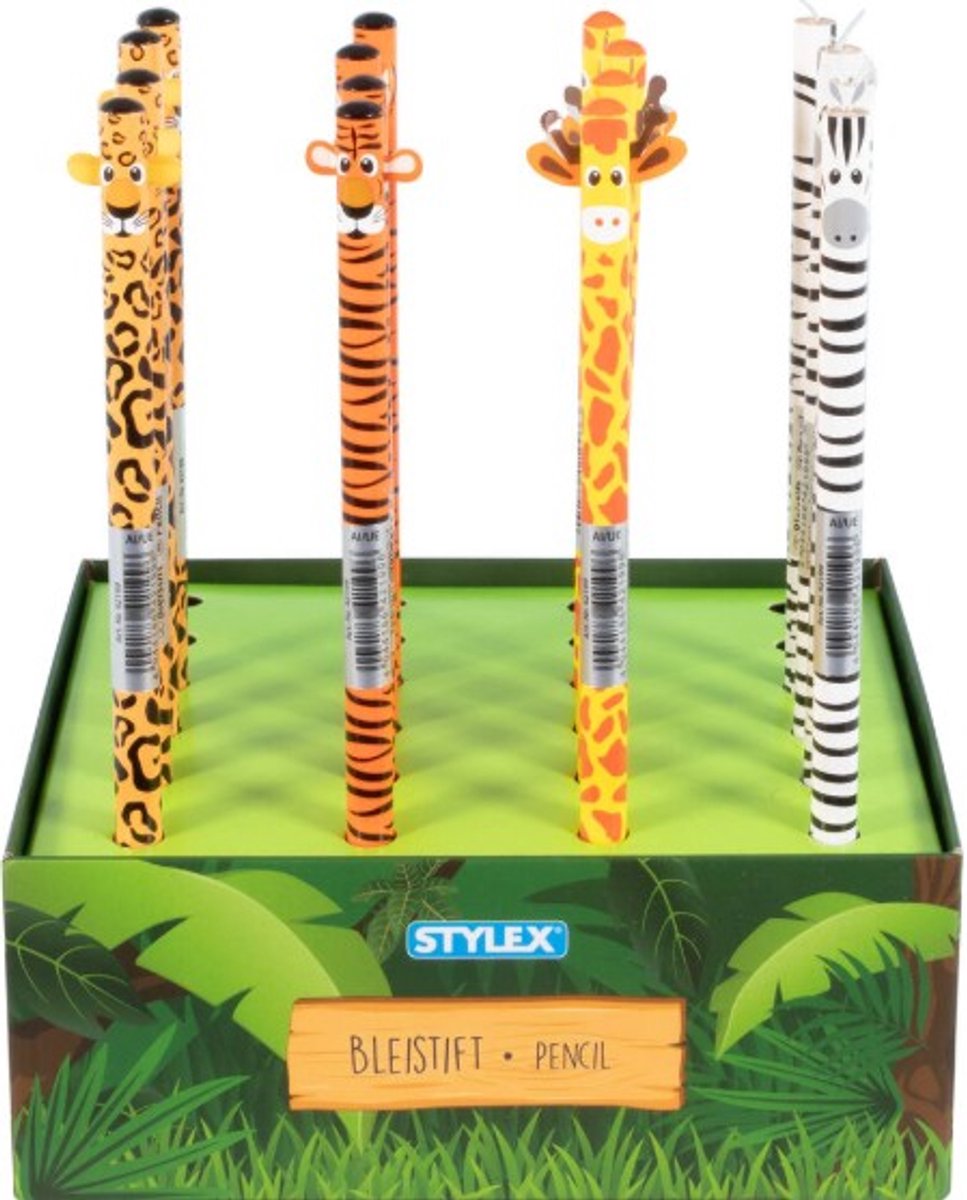 Stylex potloden wilde dieren set - 24 stuks kleurpotloden HB.