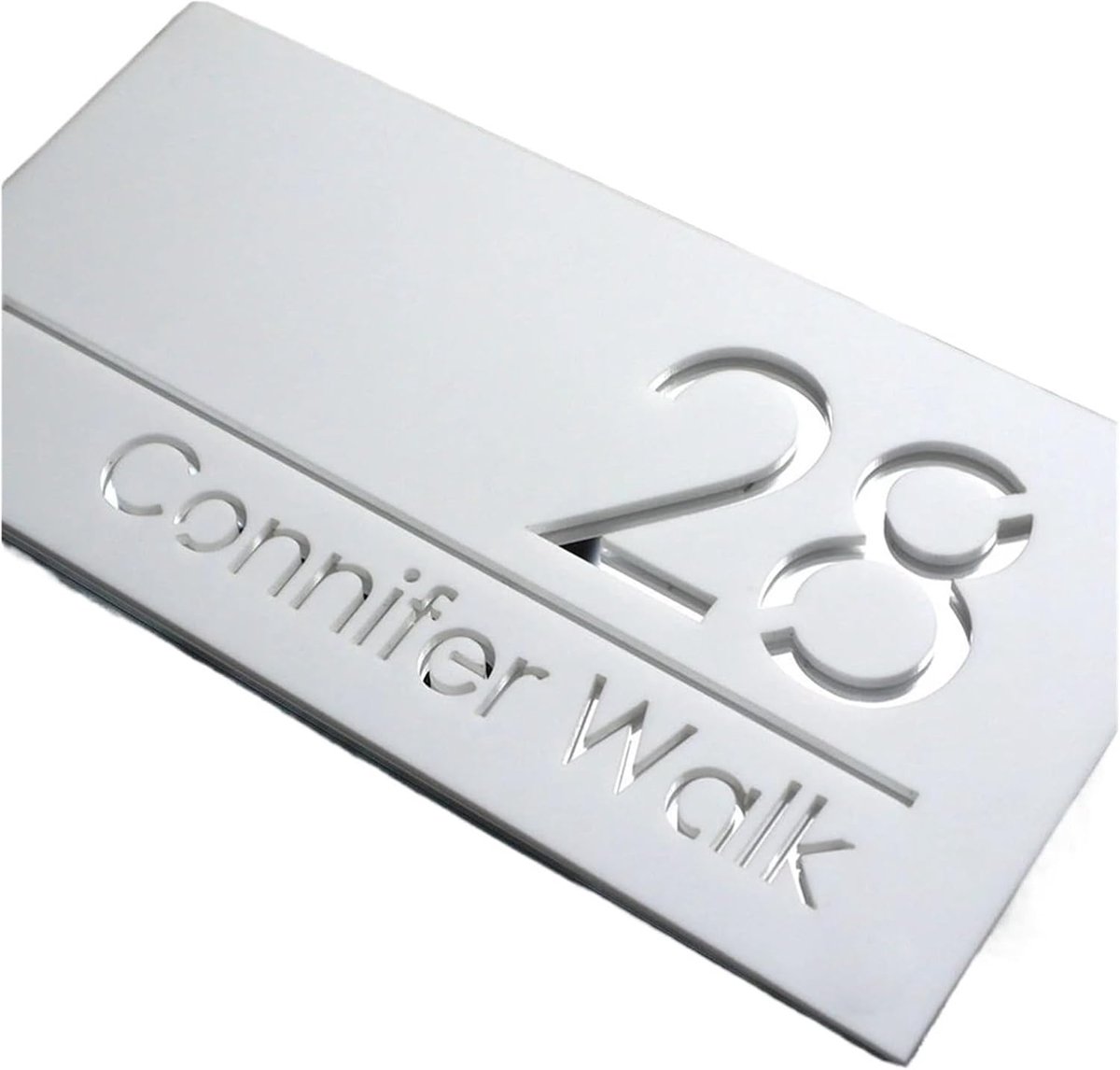 Acryl Huisnummer - Moderne Deurplaat - Adres Aangeven - 3D Drijvend Effect - 20x40cm - Wit Zilver