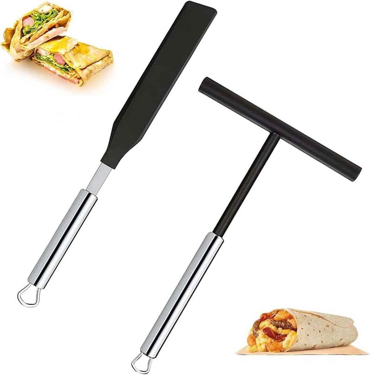 Pannenkoeken Set - Crepe Spatel - Bakken en Serveren - Roestvrij Staal - 34 cm Spatel - Zilverkleurig