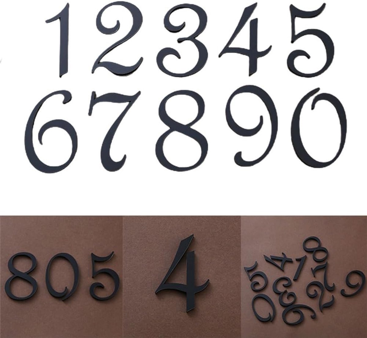 Grote Huisnummers - Zelfklevende Nummer - Voordeur Identificatie - Hoge Zichtbaarheid - 70x47x5mm - Zwart