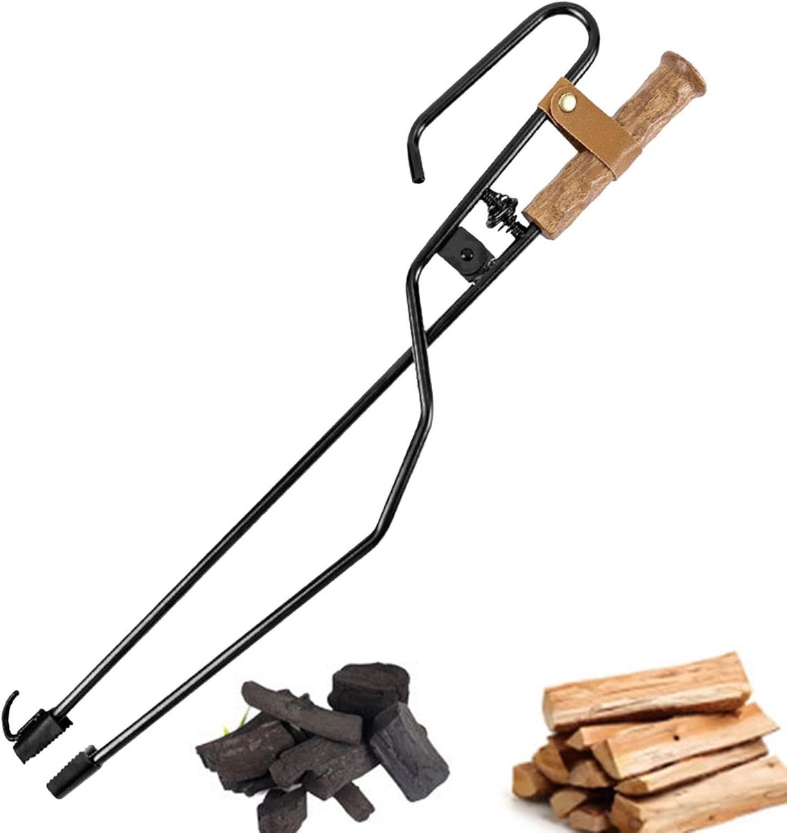Tang voor vuurplaats - Kampvuurgereedschap - Buiten koken - Ingebouwde blazer - 505 cm - Zwart