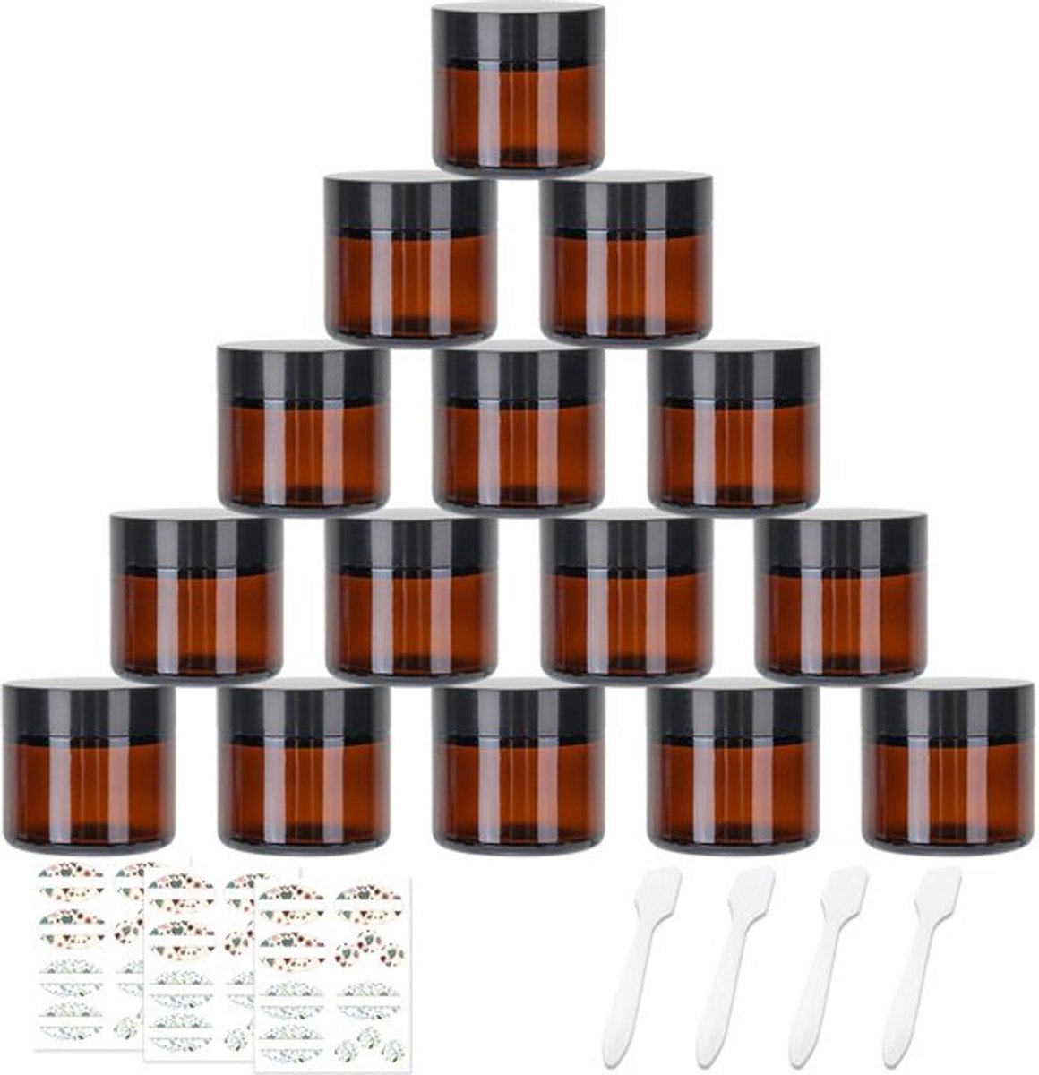 15 stukken 60ml glaspotjes, ideaal voor het opslaan van cosmetica