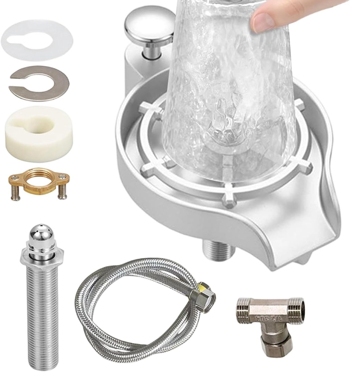 Glazen Spoeler - Flessenreiniger Bekerreiniger - Snelle Afwas - Hogedruk Waterstraal - 10 x 125 x 10 cm - Zilver