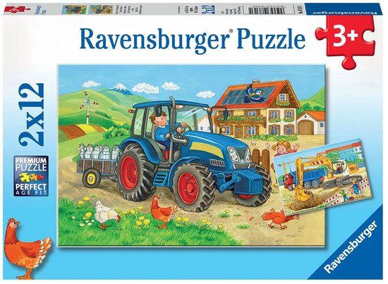 Ravensburger puzzel Op de bouwplaats en boerderij - 2x12 stukjes - kinderpuzzel