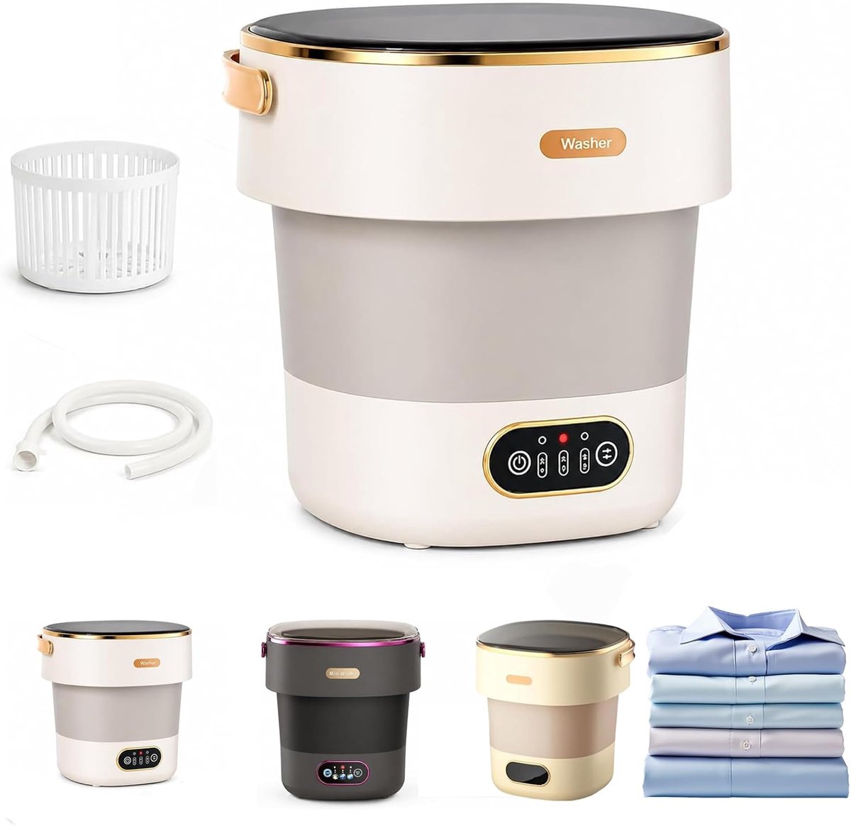 Opvouwbare Mini Wasmachine Compacte Centrifuge Reizen en Kamperen 3 Wascycli 13 Liter Kaki
