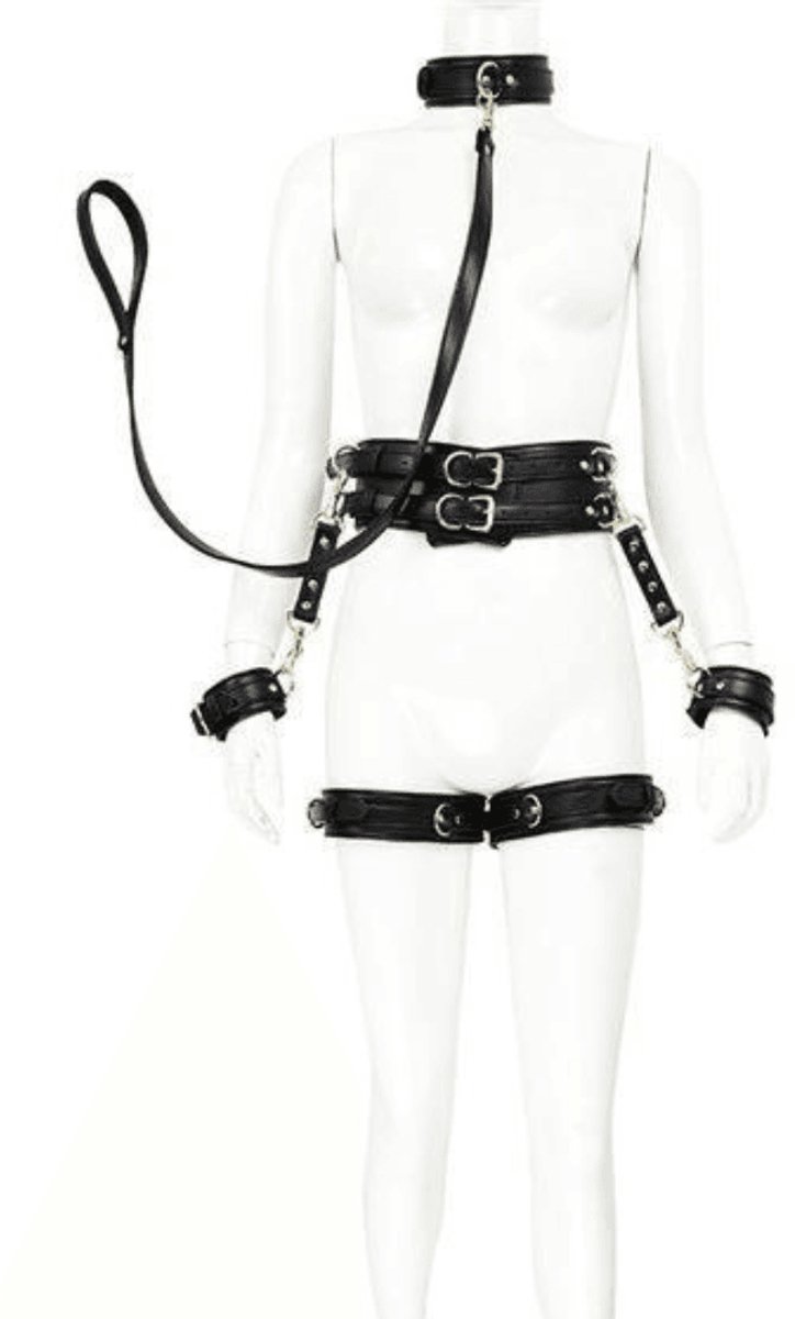 Adultshop - Luxe 5-delige BDSM bondage harnas set PU leder- zwart - Onderdanig - Kinky - BDSM - Roleplay