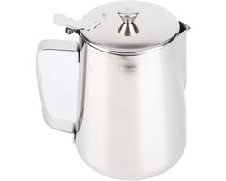 Melkopschuimkan met Deksel - Opschuimbeker Roestvrijstaal - Latte Art Maken - Anti-druppeluitloop - 1500 ml - Zilver