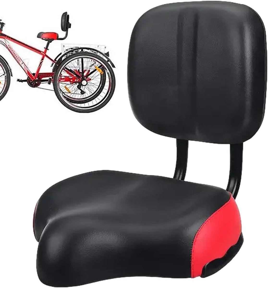 Fietsstoel met rugleuning - Fietszadel comfort - Comfortabel fietsen - Verstelbare rugsteun - 39.5 x 31.5 cm - Rood