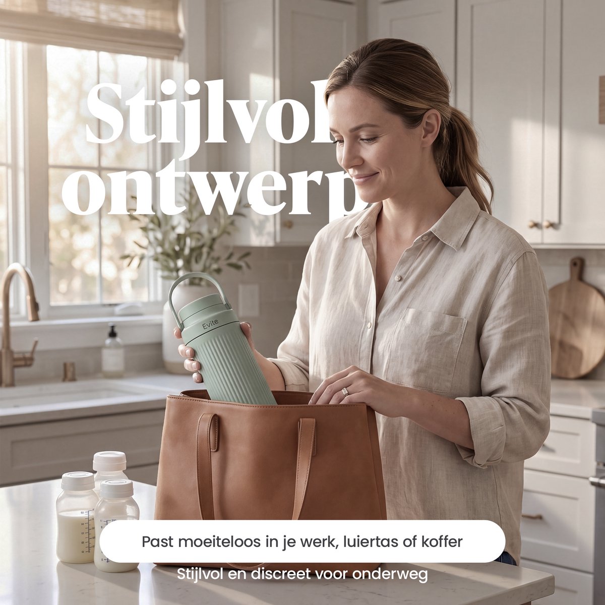 Evite Draagbare Melkkoeler - 700 ml - Ideaal voor Onderweg, Werk & Reizen - RVS - Inclusief 2 BPA-Vrij Bewaarflessen - 24u Koeling thumbnail 4