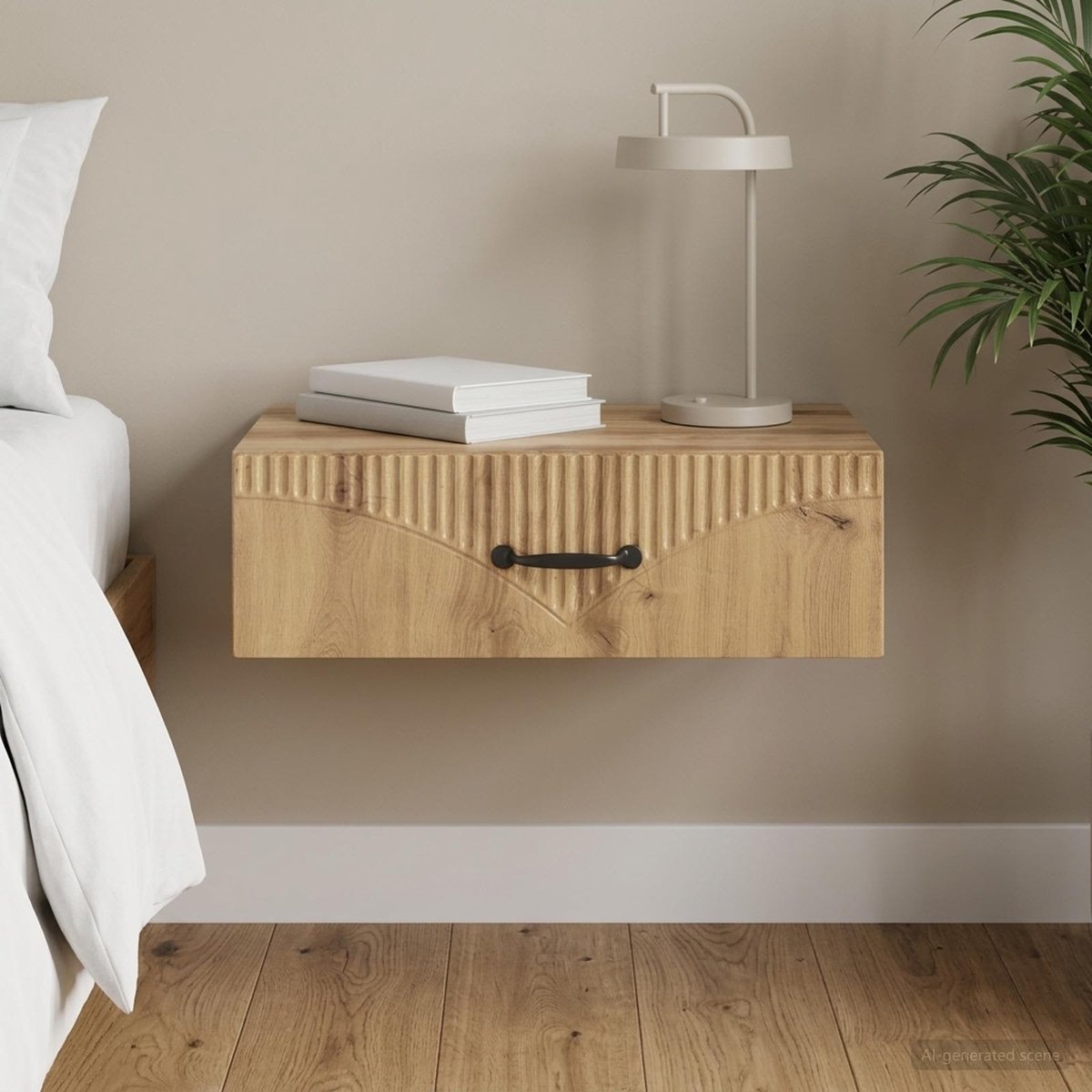 vidaXL Wandgemonteerde - Zijtafel - 59 - x - 34,5 - x - 17 - cm - Bewerkt - hout Artisanaal eiken