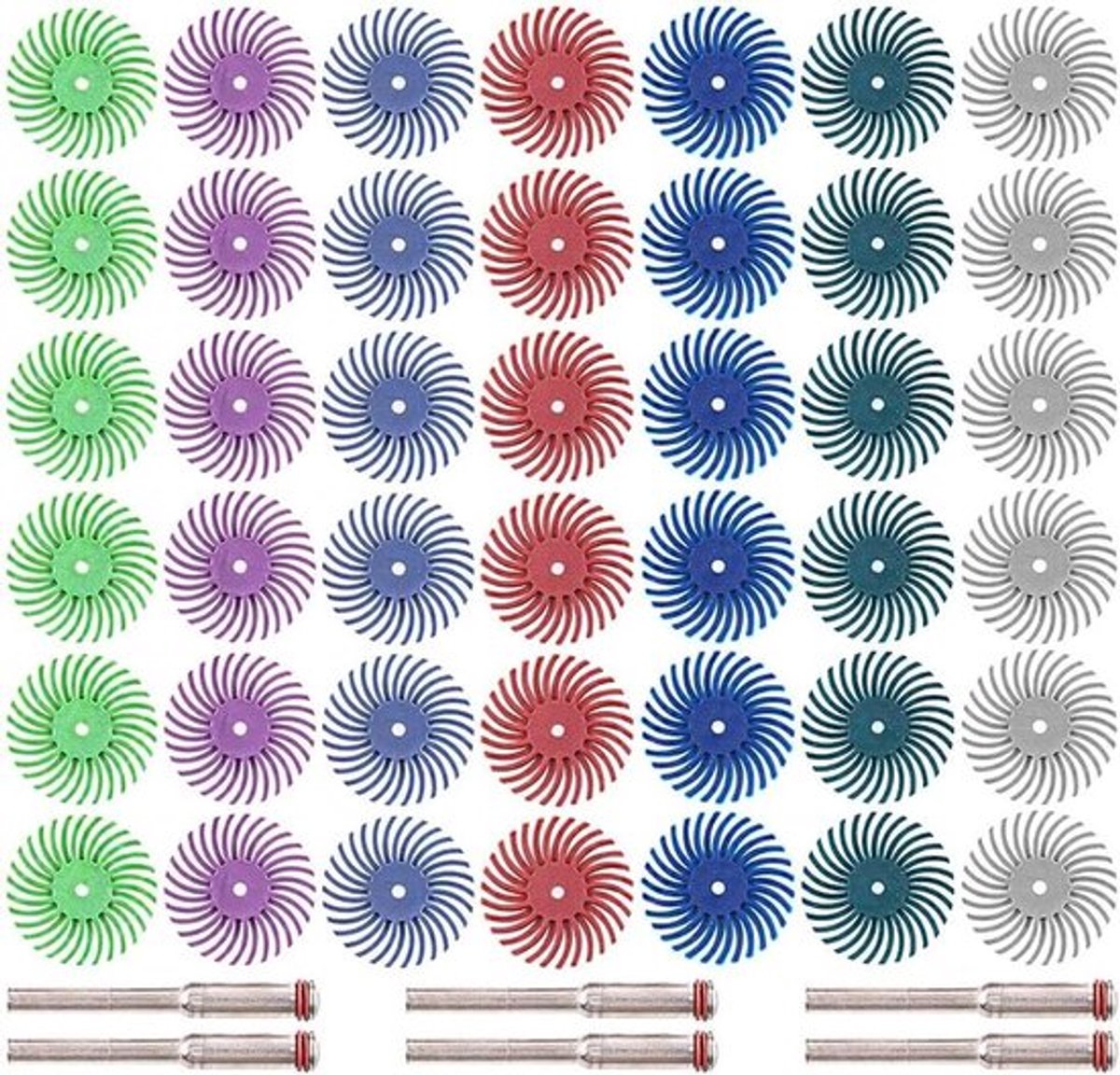 42-delige radiale borstelschijf 25 mm / 1 inch gemengde korreldetail schuurborstelassortimentset met 3 mm opspandoorns - Reinigen - Afwerken - Ontbramen - Polijsten - Geschikt voor alle merken
