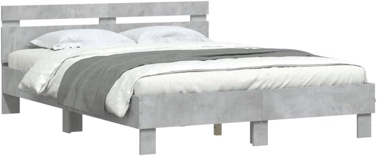 Bedframe met hoofdeinde - Tweepersoonsbed Logeerbed - Slaapkamermeubel - Geïntegreerde LED verlichting - 140x200 cm - Betongrijs