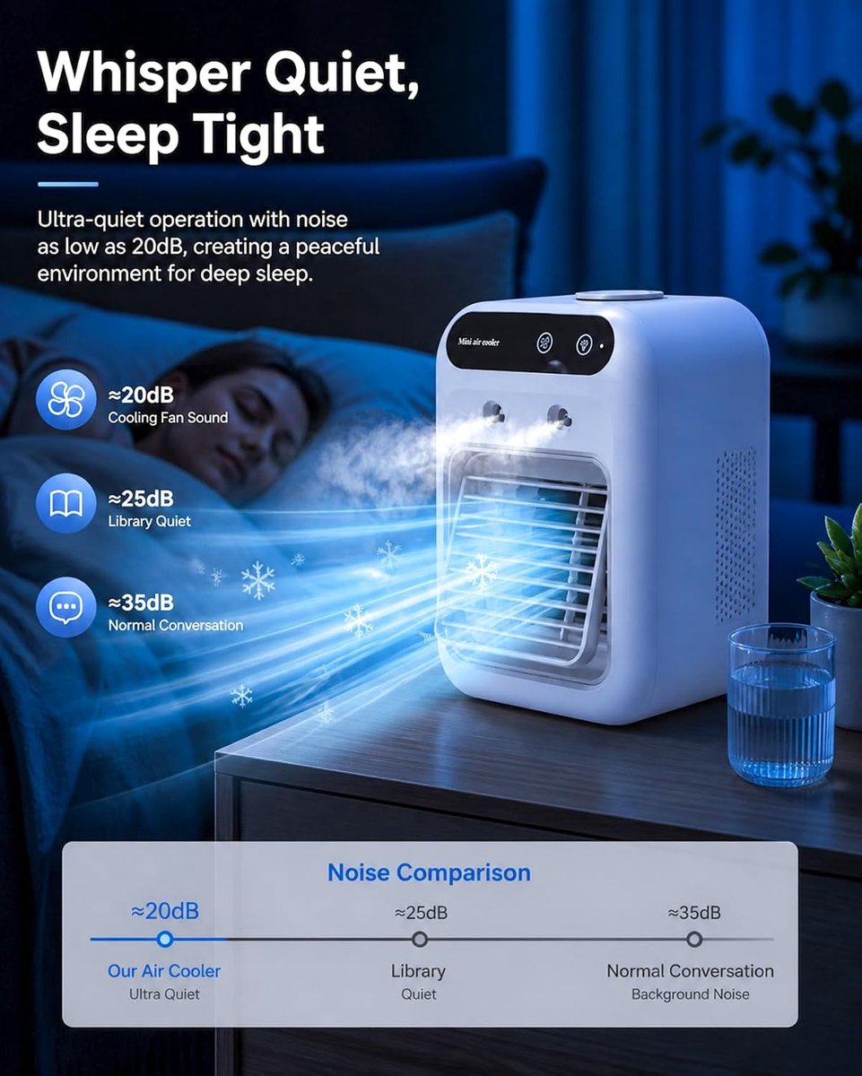 Luchtkoeler - Draagbare airconditioner - Draagbare koelventilator - Stille mobiele airco met 500mL watertank - Zonder Afvoerslang - Voor kamer slaapkamer kantoor – foto 4