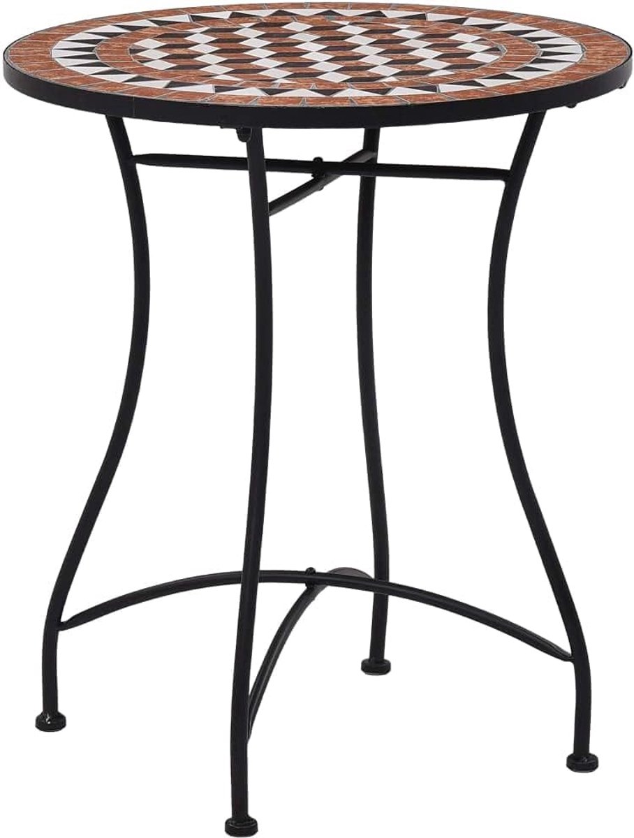 Mozaïektafel Keramiek - Balkontafel Tuin - Buiten Genieten - Stabiel IJzeren Frame - 60 cm Diameter - Bruin