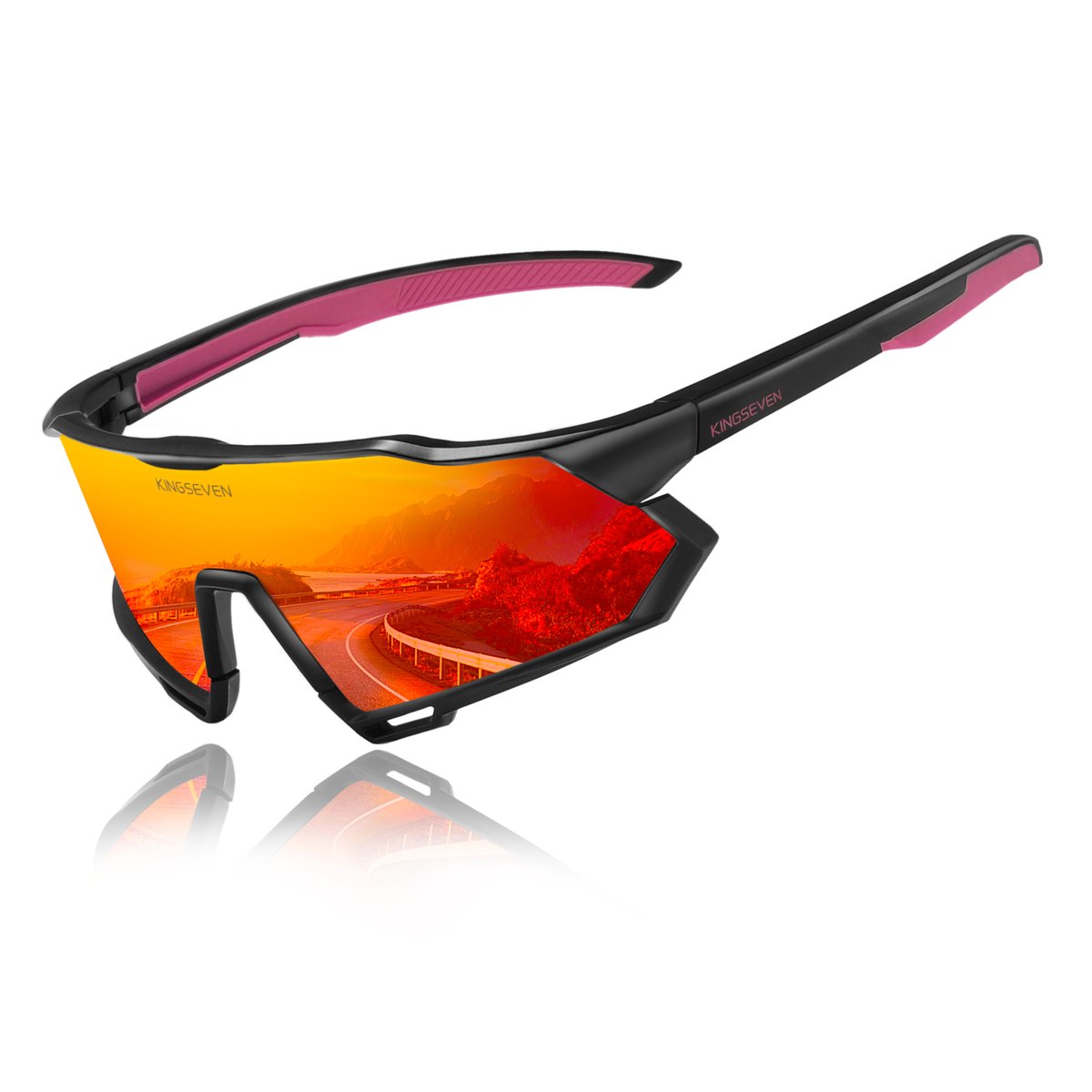 Kingseven Slim Wielren Zonnebril UV400 – Zwart Frame – Rood Spiegelglas – 918