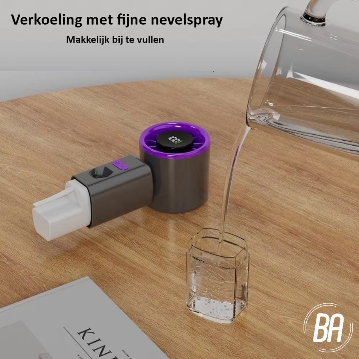 Best Active Mini Handventilator met Verneveling - Kleine Ventilator Oplaadbaar - Draagbare Handventilator met Digitaal Display - 6 Standen - Voor Thuis, Kantoor & Onderweg - Zwart/Paars — afbeelding 6