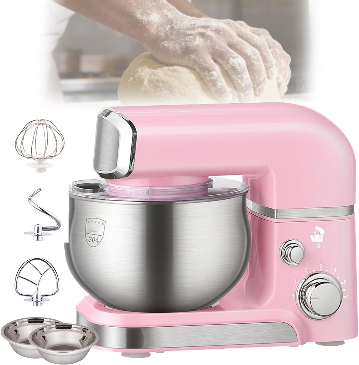 Elektrische Mixer Keukenmachine Thuis Bakken 6 Snelheden 3.5L Kom Roze