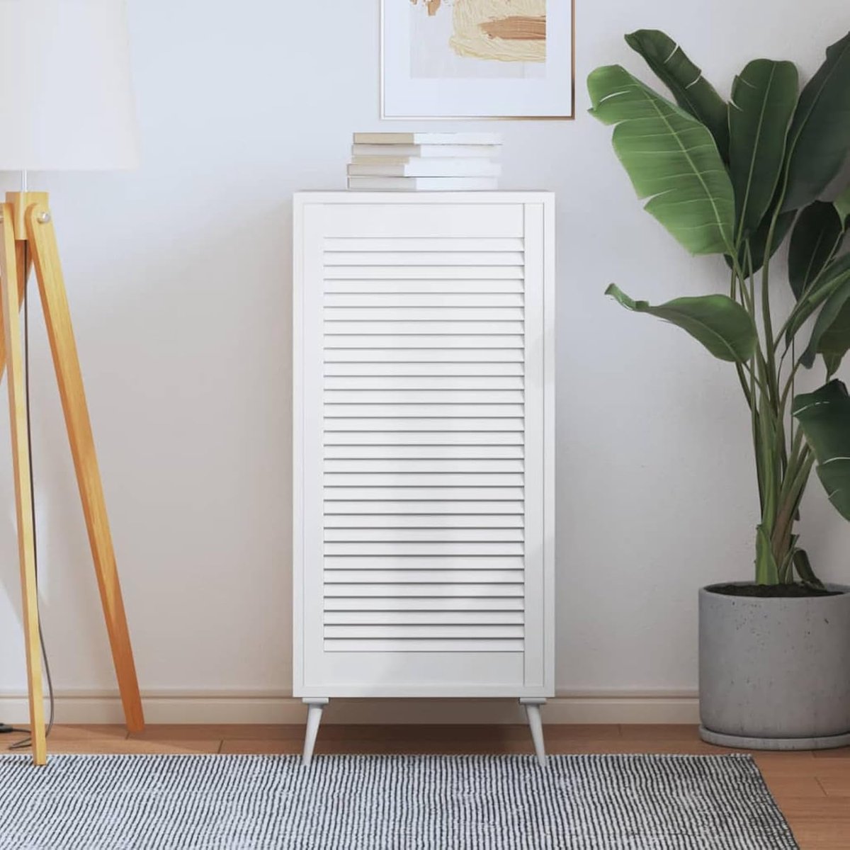 Lamellendeur Massief Grenen - Houten Kastdeur - Luchtcirculatie Verbeteren - Handgemaakt Shaker Frame - 99x49 cm - Wit