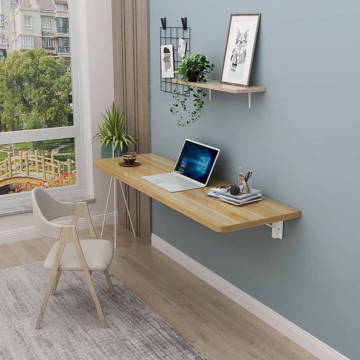 Wandbureau Opvouwbaar - Klaptafel - Ruimte Besparen - Stevig Ontwerp - L60cm B20cm - Houtkleur