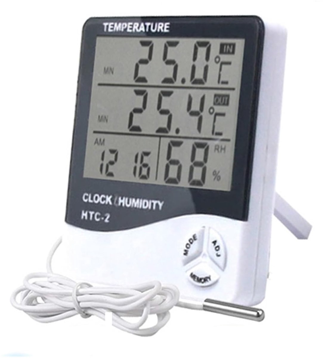 Digitale Weerstation - Temperatuur Meter - Binnen Klimaat - Met Externe Sensor - 85x77x20 mm - Wit Zwart