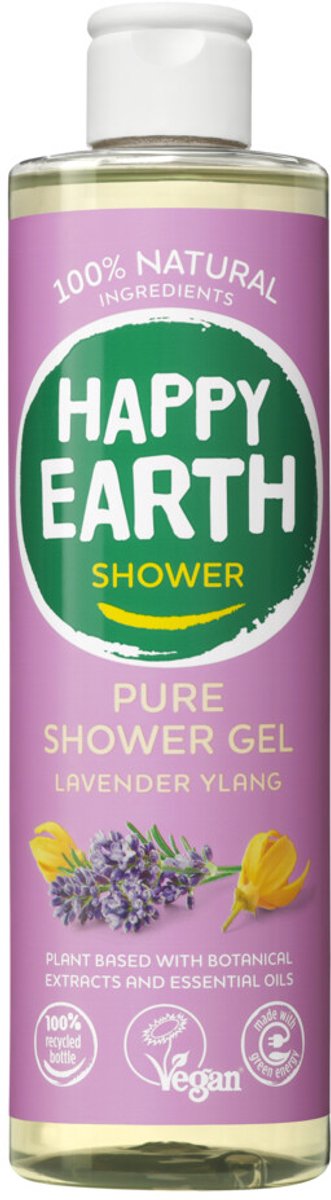 Happy Earth Douchegel Lavender Ylang - 100% Natuurlijk - Microplasticvrij - Vegan - Biologisch Afbreekbaar - 300mL