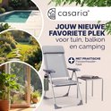 Grijze Casaria tuinstoel met flessenhouder, ideaal voor tuin, balkon en camping.