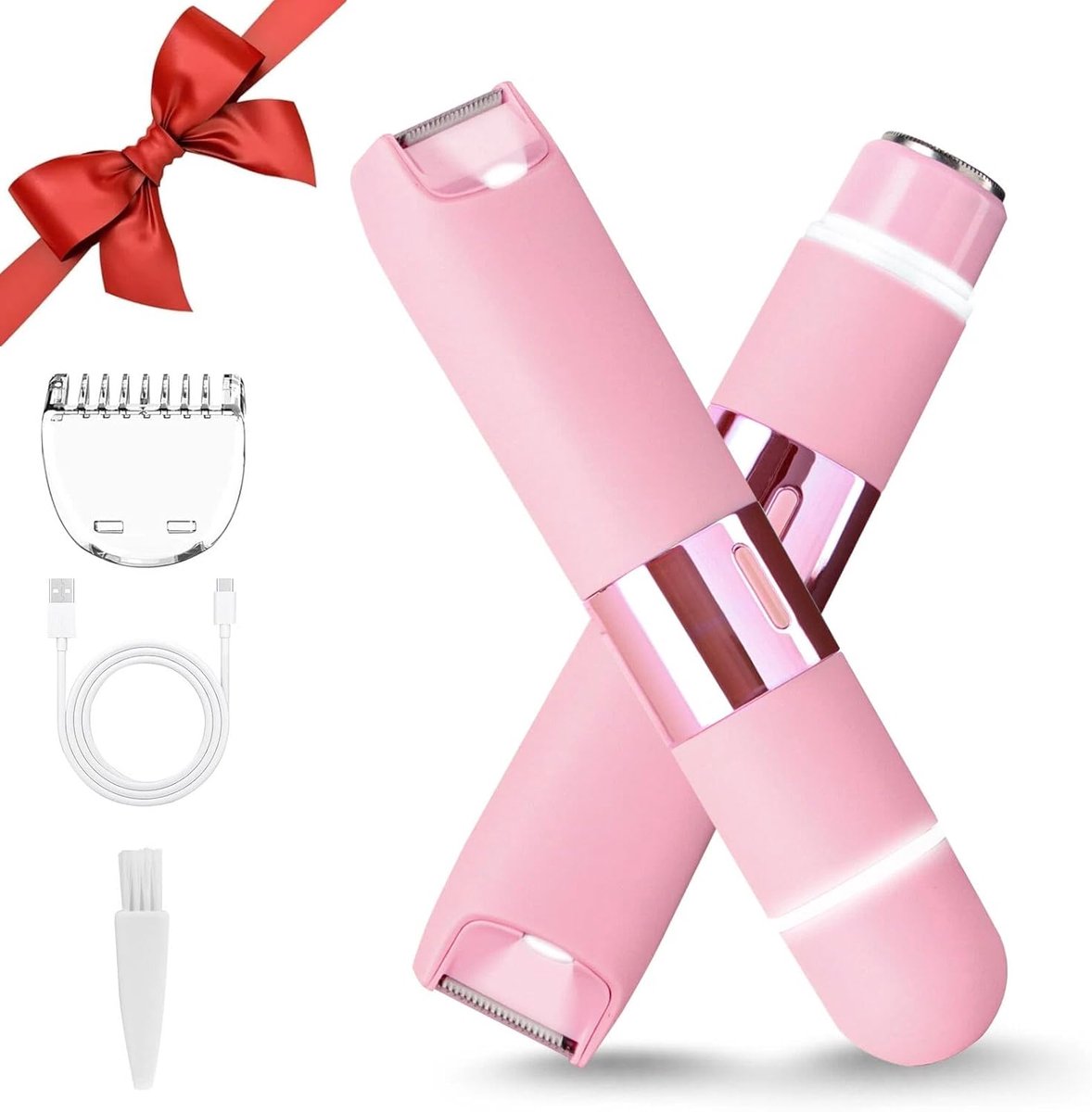 VHV - Damestrimmer - 2-in-1 ladyshave met dubbele kop - USB-C scheerapparaat voor gezicht, benen - Roze