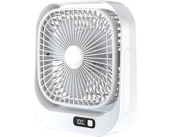 VHV - Bureauventilator - Oplaadbare mini ventilator met LED-display - 3 standen en 360° draaibaar - Wit