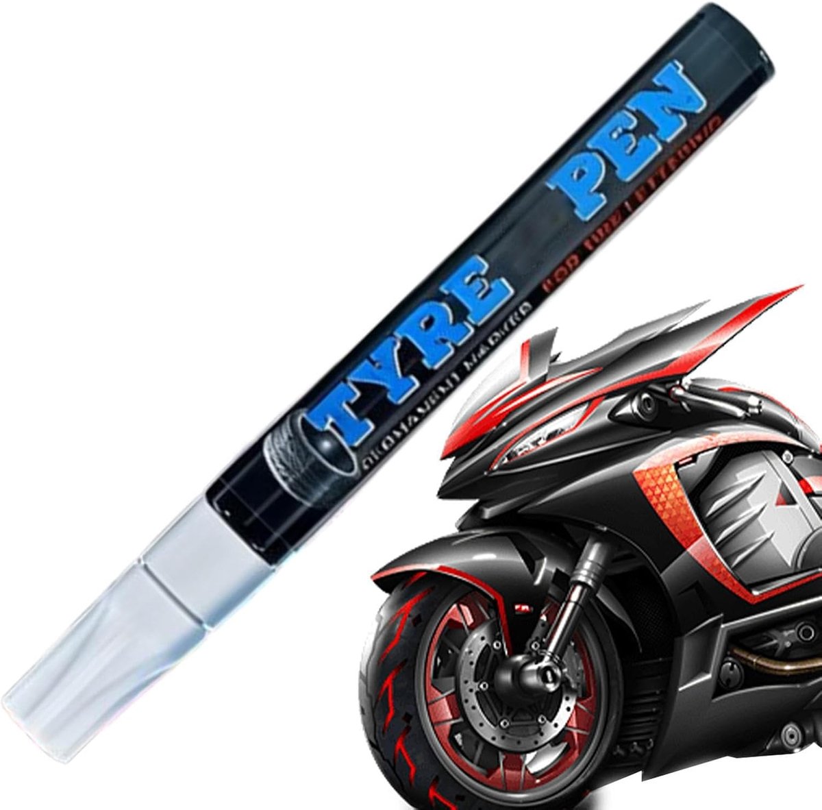Banden Verf Pen - Tekenstift Banden - Voertuigen Personaliseren - Permanente Weerbestendig - 14 x 2 x 2 cm - Wit