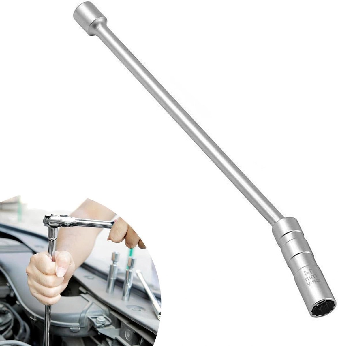 Bougiesleutel - Gloeibougie gereedschap - Motoronderhoud - Magnetisch 360° draaibaar - 14 mm 12 groef - Zilver