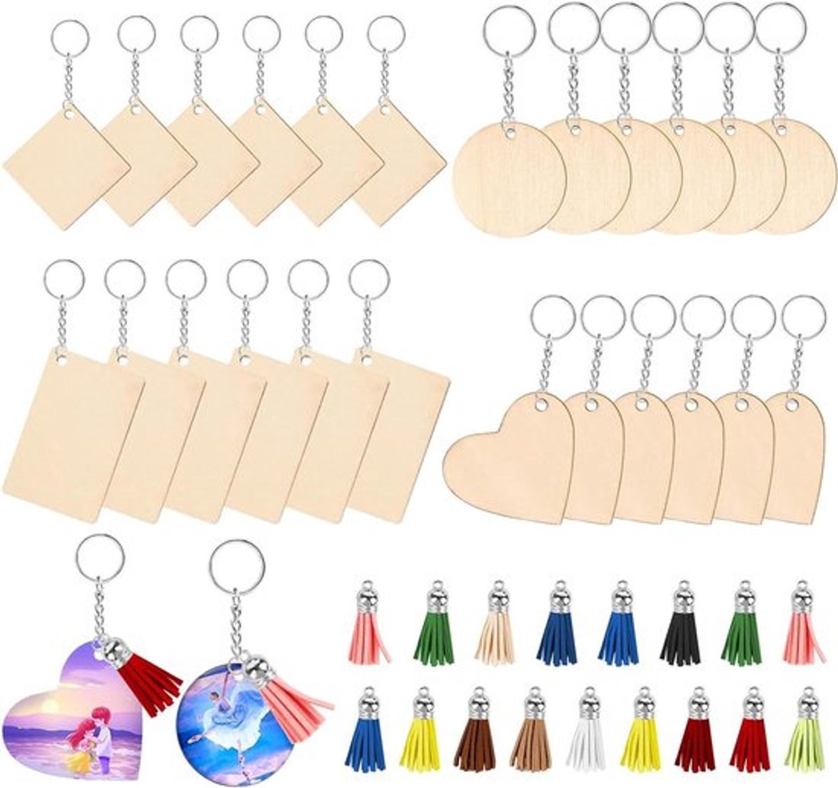 Inovra Plus - Ruw - Houten Doe-het-zelf Sleutelhangers Kit 96 Stuks