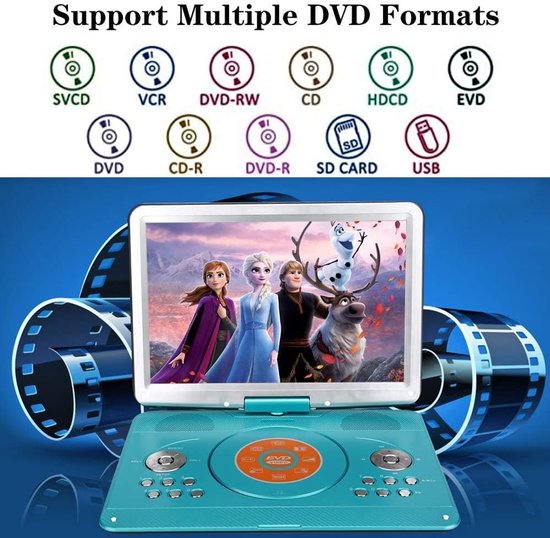 Draagbare DVD-speler - Mediaspeler Scherm - Films Kijken - Oplaadbare Batterij - 14 Inch Scherm - Groen — afbeelding 3