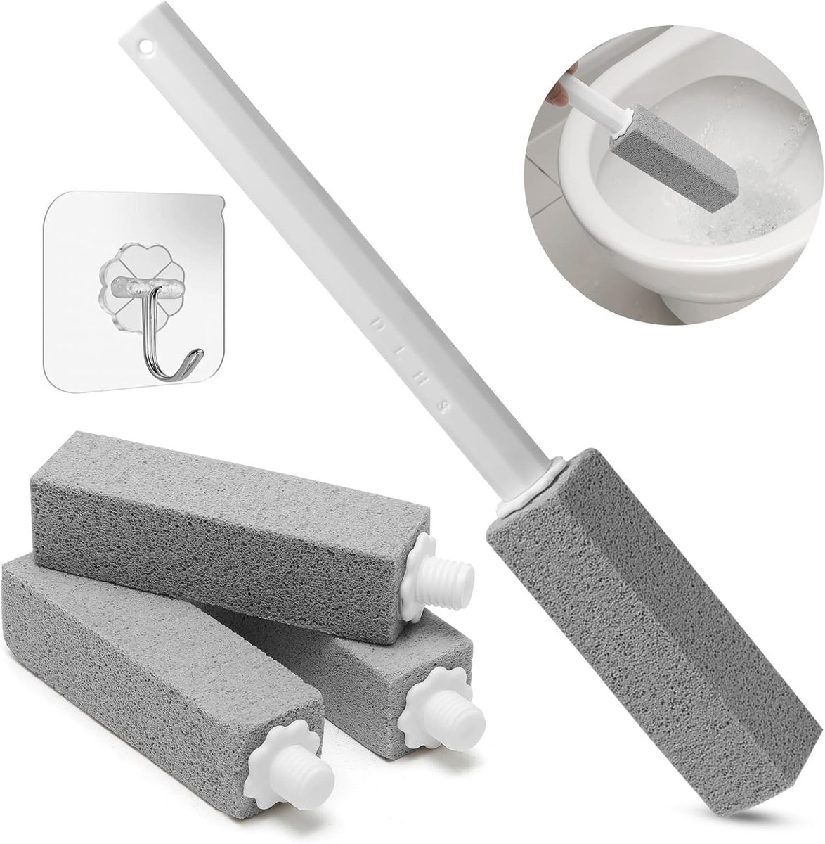Pumice Steen voor Toiletreiniger met Lange Handgreep, Vervangbare Ontwerp, 4 Navullingen voor Badkamer, Keuken en Zwembad Schoonmaak