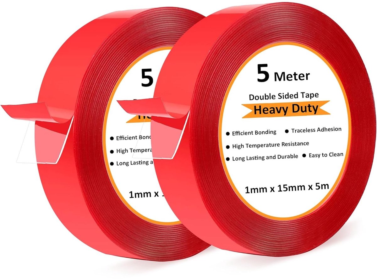Verwijderbare en extra sterke dubbelzijdige tape, transparant en waterproof, 2 rollen van 5 m x 20 mm voor knutselen en DIY-projecten