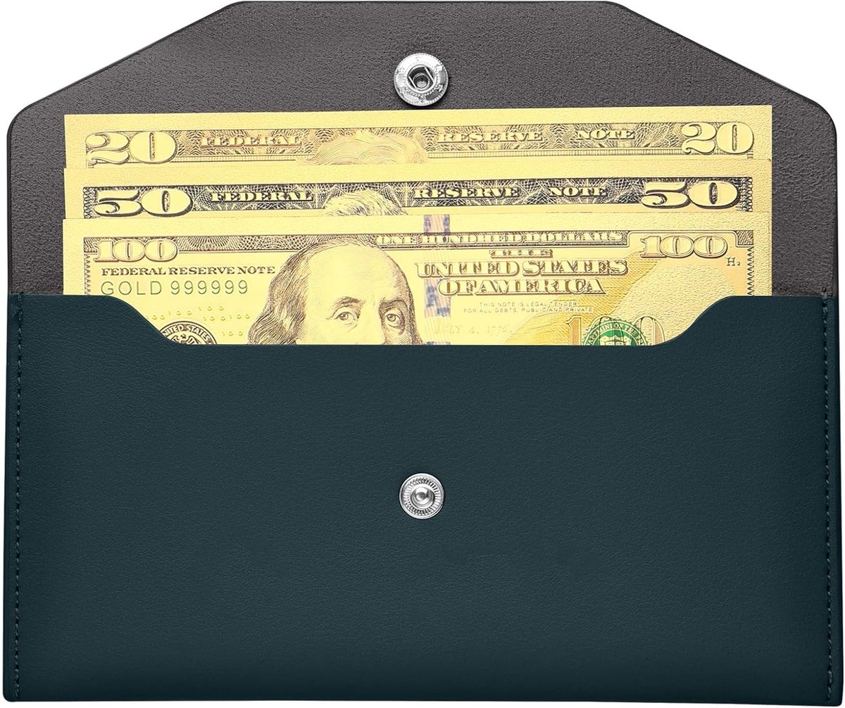 Herbruikbare Waterdichte Budget Enveloppen van PU Leer, Cash Wallet voor Geldbeheer 6.9x3.5 Inch (Blauw)
