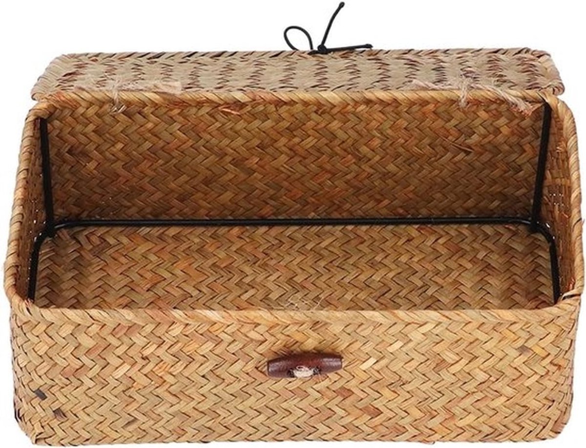 Opbergmanden van zeegras met deksel - Rechthoekige manden voor kleine opslag, make-up organizer en decoratie voor thuis