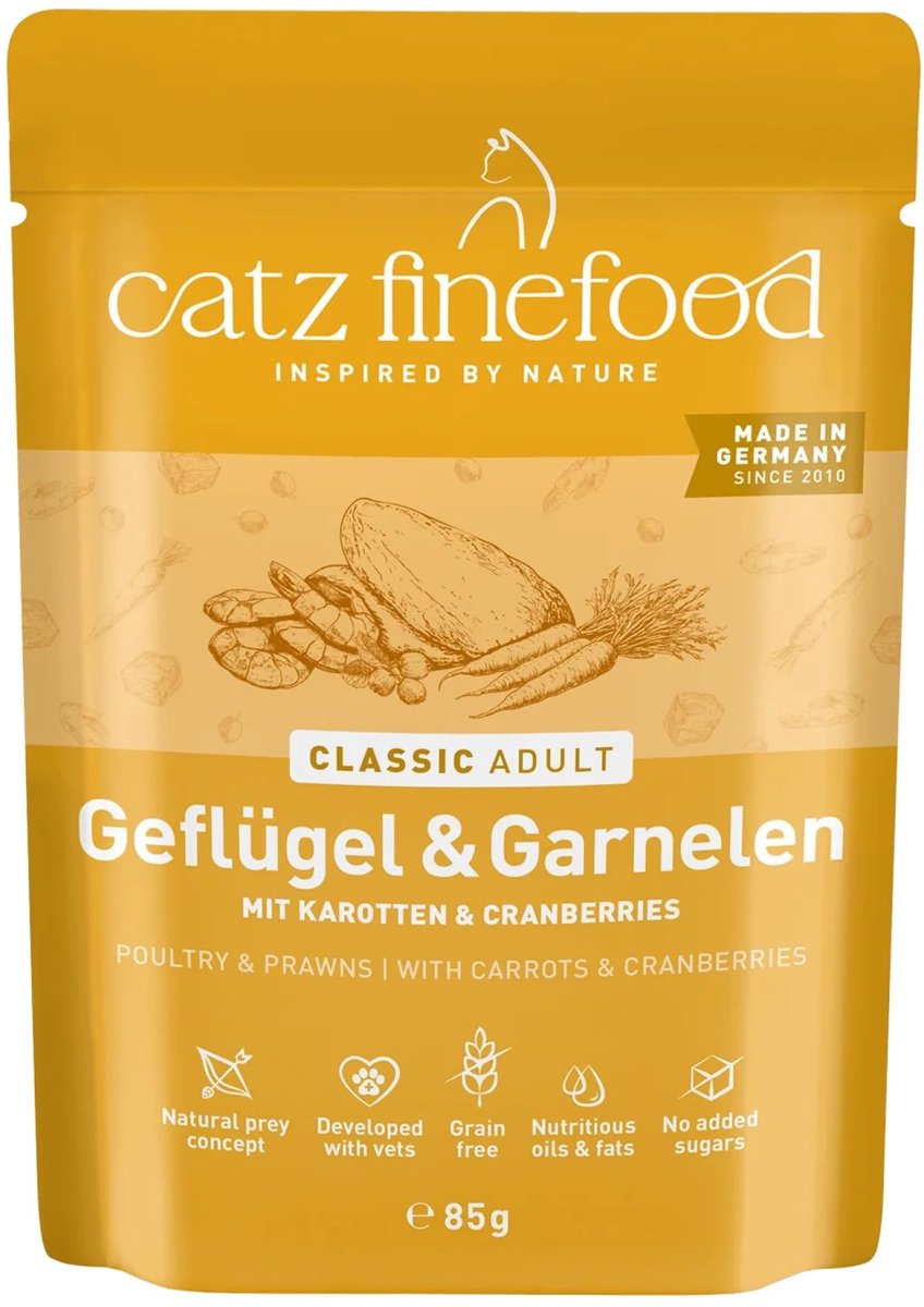 Solidchoice - Natvoer voor Katten met Vlees en Garnalen, verrijkt met Wortel en Cranberry, 16 x 85 g