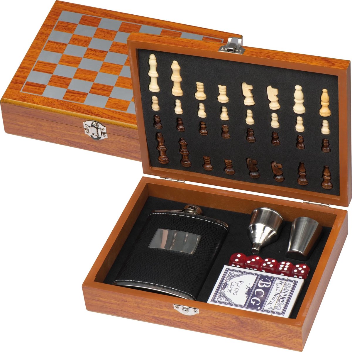 Solidchoice - Draagbare Spellen Set met Heupfles en Schaakspel