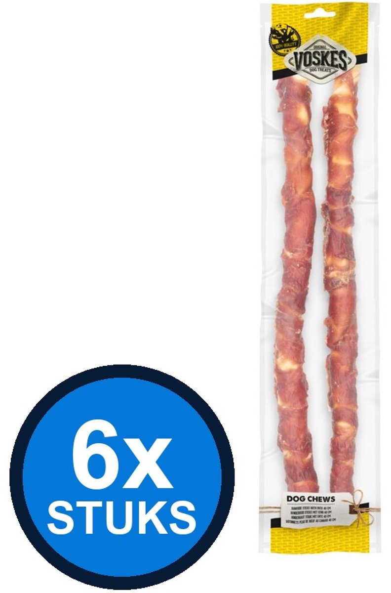 6x Voskes Runderhuid Sticks met Eend - Hondensnack - 400g