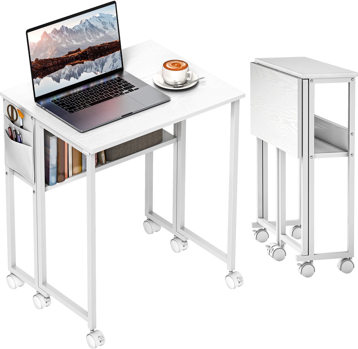 HOMCOM Writing Desk-MDF, Stahl-63L x 50B x 75H cm-Weiß