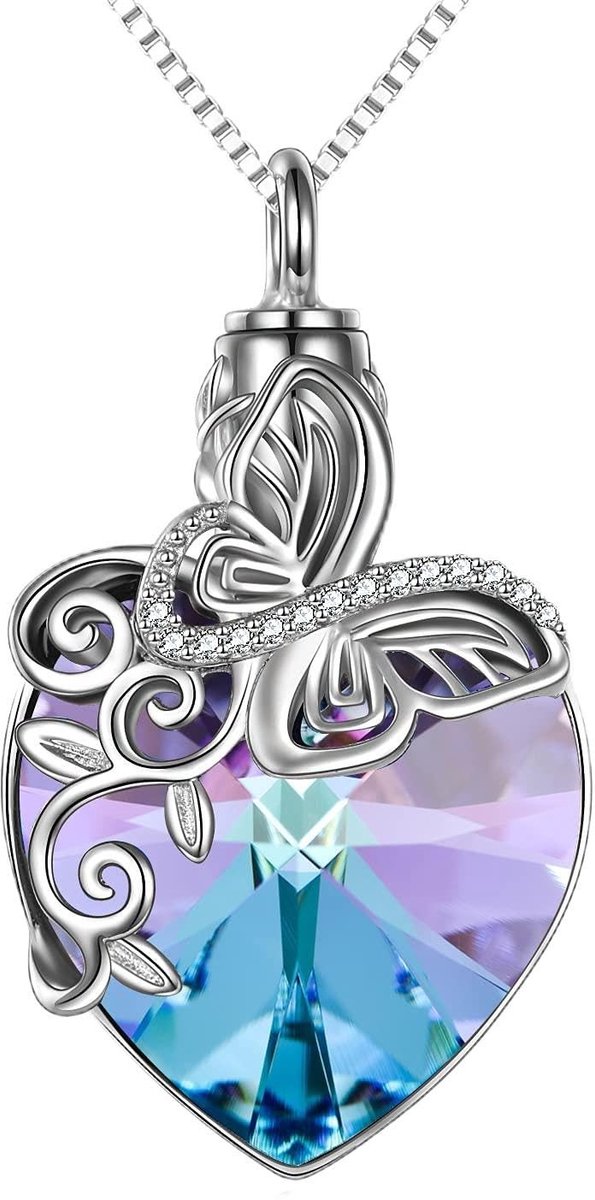 Solidchoice - Sterling Zilveren Vlinder Urn Ketting voor As met Crystal