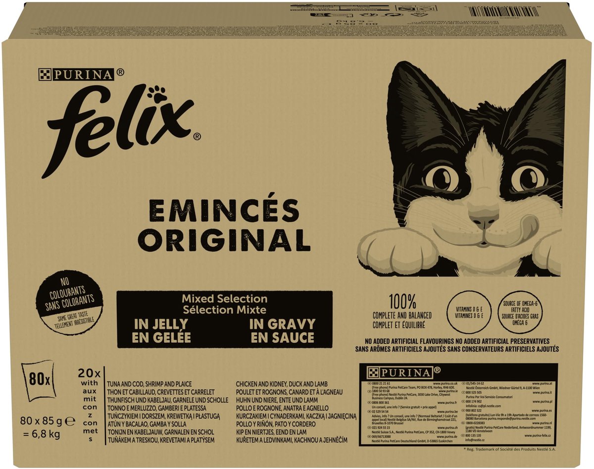 Solidchoice - Felix Original Natvoer voor Katten, Tonijn, Garnalen, Kip, Eend, 80 Zakjes