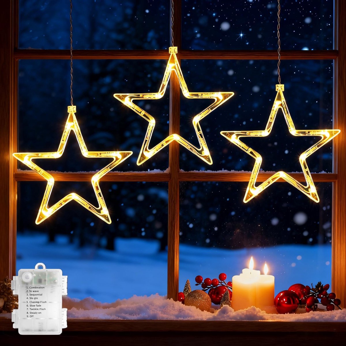 Solidchoice - 3-delige Kerststerverlichting met 8 Modussen