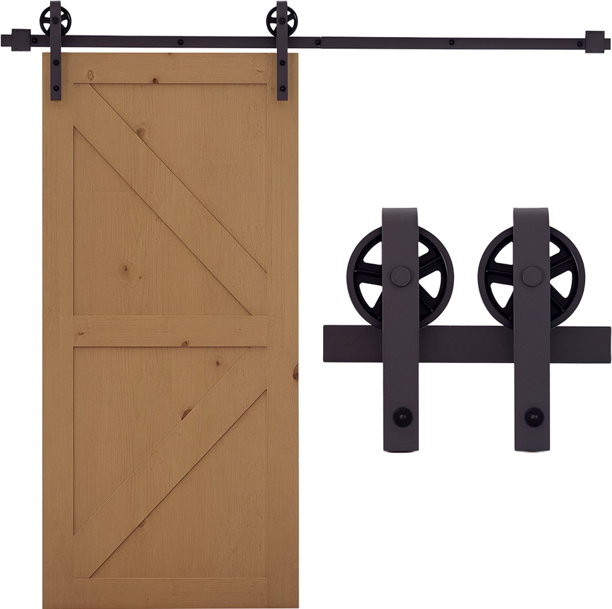 HOMCOM Schuifdeurbeslagset - Koolstofstaal - 183x4x0,6cm - Café