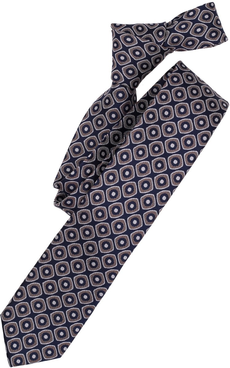 VENTI stropdas - donkerblauw - bruin - wit dessin